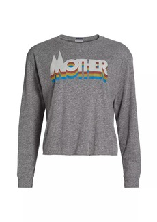 Mother Denim Logo Slouchy Long-Sleeve Cut-Off T-Shirt