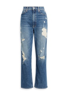 Mother Denim Mother - Study Hover distressed high-rise straight-leg jeans - Blue - 24