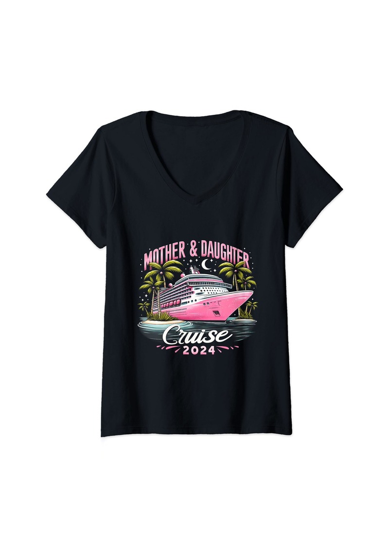 Mother Denim Womens Mother And Daughter Cruise 2024 Family Summer Vacation 2024 V-Neck T-Shirt