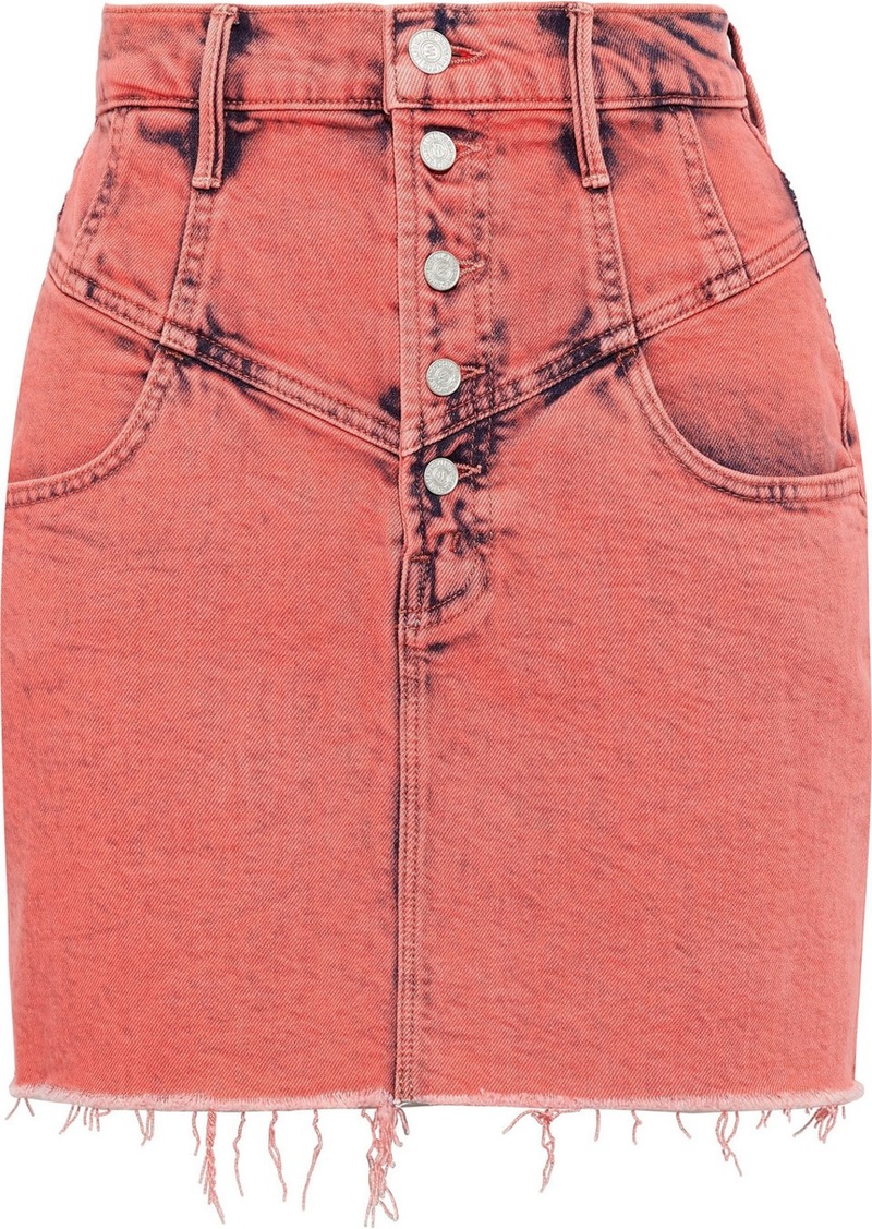 Mother Woman The Swooner Frayed Bleached Denim Mini Skirt Coral