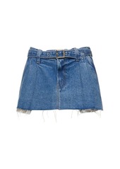 Mother Denim Snacks Pleated Denim Mini Skirt