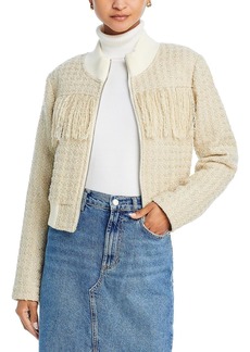 Mother Denim Swisher Womens Tweed Fringe Windbreaker Jacket