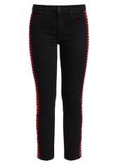 Mother Denim The Dazzler Mid-Rise Slim-Fit Straight-Leg Embroidered-Side Jeans