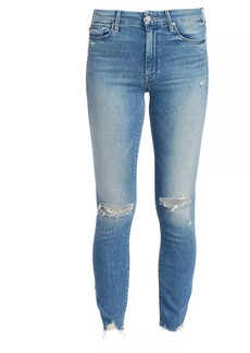 Mother Denim The Looker High-Rise Ankle Skinny Fray Hem Distressed Jeans