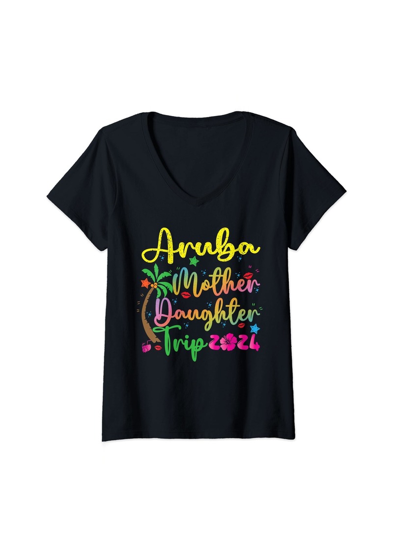 Mother Denim Womens Aruba Mother Daughter Trip 2024 Aruba Summer Souvenir V-Neck T-Shirt