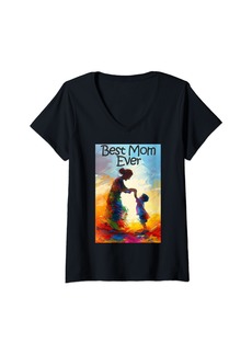 Mother Denim Womens Best Mom Ever Mother Appreciation Mother's Day V-Neck T-Shirt