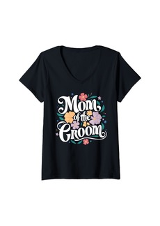 Mother Denim Womens Cute Bridal Shower Wedding Flower Design Mother of the Groom V-Neck T-Shirt