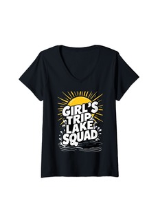 Mother Denim Womens Girls Trip Lake Squad Mother Daughter Weekend Lake Trip V-Neck T-Shirt