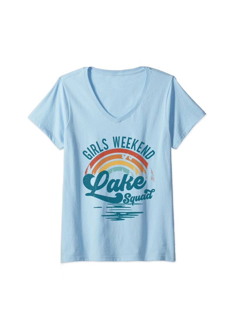 Mother Denim Womens Girls Weekend Girls Trip Mother Daughter Rainbow Lake Squad V-Neck T-Shirt