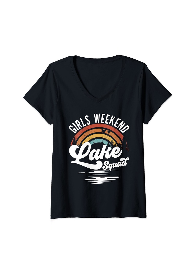 Mother Denim Womens Girls Weekend Girls Trip Mother Daughter Rainbow Lake Squad V-Neck T-Shirt