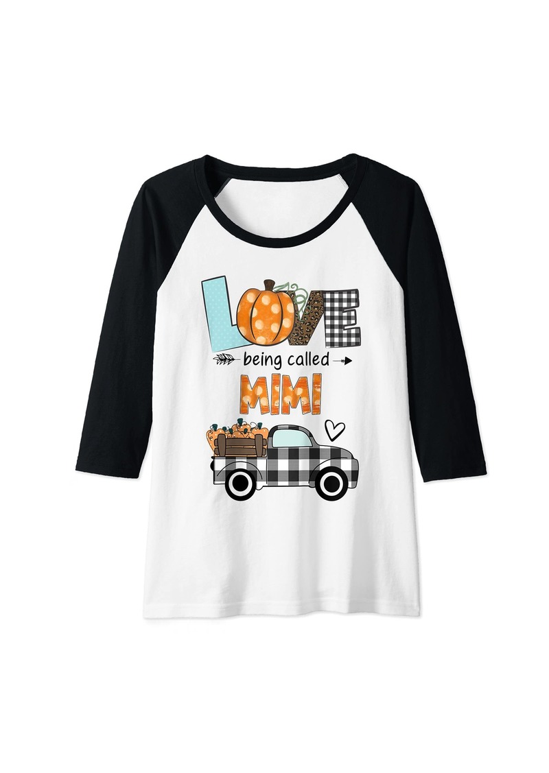 Mother Denim Womens LOVE being called MIMI Pumpkins Truck Fall Halloween Raglan Baseball Tee