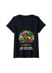 Mother Denim Womens Love Your Planet Limit Your Plastics Earth Day V-Neck T-Shirt