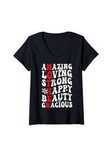 Mother Denim Womens Mother Amazing Loving Strong Happy Beauty Mother's Day V-Neck T-Shirt