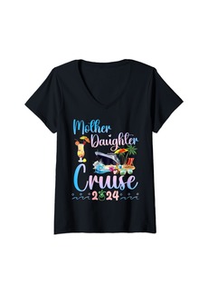Mother Denim Womens Cruise Mother Daughter Trip 2024 Funny Mom Daughter Vacation V-Neck T-Shirt
