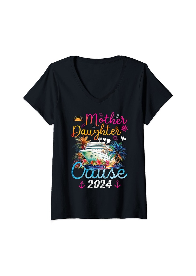 Mother Denim Womens Mother Daughter Cruise 2024 Funny Cruise Ship Vacation Party V-Neck T-Shirt