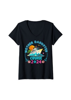 Mother Denim Womens Cruise Mother Daughter Trip 2024 Funny Mom Daughter Vacation V-Neck T-Shirt