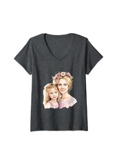 Mother Denim Womens Mother Daughter Portrait Watercolor Mother's Day V-Neck T-Shirt