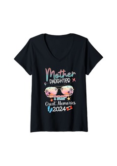 Mother Denim Womens Mother Daughter Trip 2024 Family Great Memories Vacation V-Neck T-Shirt