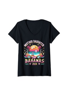 Mother Denim Womens Mother Daughter Trip Bahamas 2024 Vacation Family Cruising V-Neck T-Shirt