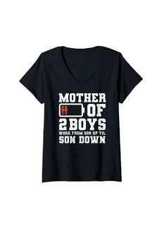 Mother Denim Womens Mother Of 2 Boys Work From Son Up Until Son Down Mothers Day V-Neck T-Shirt