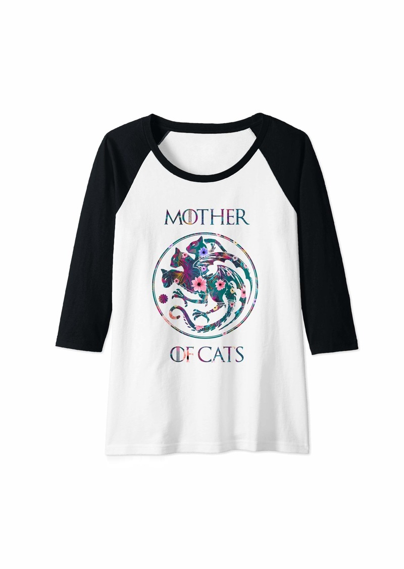 Mother Denim Womens Mother of Cats Shirt With Flower Art Cat Lovers Gift Raglan Baseball Tee