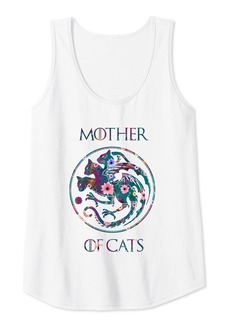 Mother Denim Womens Mother of Cats Shirt With Flower Art Cat Lovers Gift Tank Top