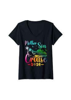 Mother Denim Womens Mother Son Cruise 2024 Family Mom Son Matching Vacation Trip V-Neck T-Shirt