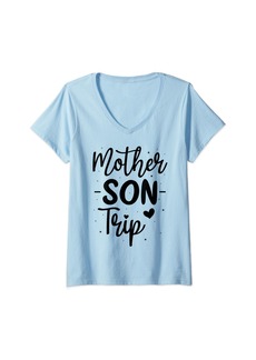 Mother Denim Womens Mother Son Trip Summer Family Vacation Trip Cruise Beach V-Neck T-Shirt