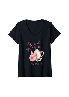 Mother Denim Womens Sip and Toast Mother day Tea Party V-Neck T-Shirt