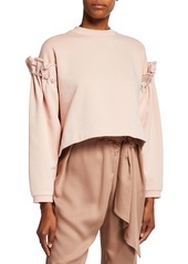 Mother Of Pearl Cropped Sweater with Pearl Shoulder Details