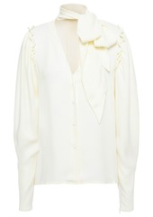 Mother Of Pearl Woman Clara Pussy-bow Ruffle-trimmed  Crepe Blouse Ivory