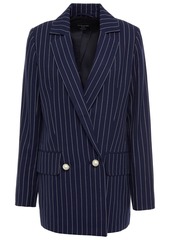Mother Of Pearl Woman Double-breasted Pinstriped Organic Cotton-twill Blazer Indigo