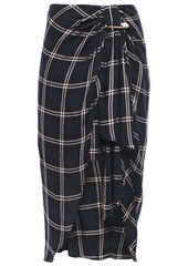Mother Of Pearl Woman Emma Asymmetric Draped Checked Twill Skirt Navy