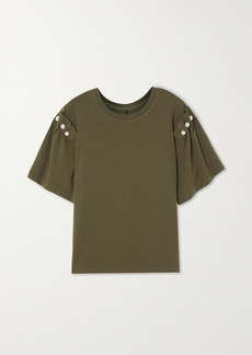 Mother Of Pearl Net Sustain Embellished Stretch Tencel Lyocell And Organic Cotton-blend Jersey T-shirt