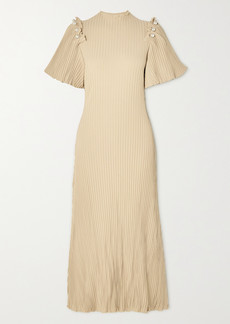 Mother Of Pearl Orla Faux Pearl-embellished Ribbed Organic Cotton-blend Midi Dress