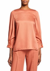 Mother Of Pearl Pixie Twill Top with Pleated Sleeves