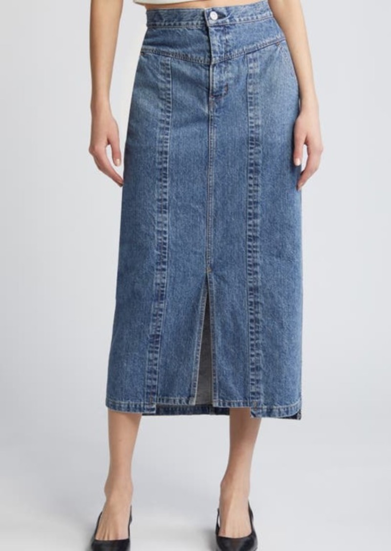 MOUSSY Clovernook High Waist Denim Midi Skirt