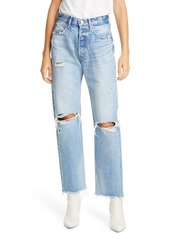 MOUSSY Odessa Ripped Straight Leg Jeans in Blue at Nordstrom