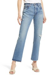 MOUSSY VINTAGE Loews Distressed High Waist Straight Leg Jeans in Blue at Nordstrom