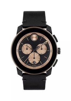Movado Bold TR90 Ionic Plated Rose Gold & Leather Watch/43.5MM