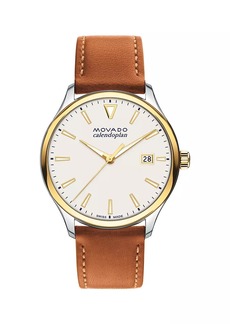 Movado Calendoplan Ionic-Plated Gold Steel & Leather Strap Watch/40MM