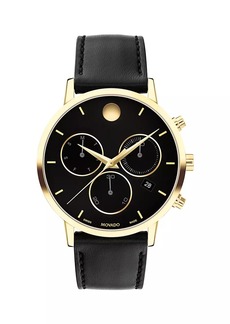 D6 Movado Yellow PVD & Leather Strap Watch/42MM