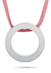 Movado Breast Cancer Awareness Sterling Silver and Enamel Circle Pink Leather Cord Necklace