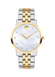 Movado Museum Classic Stainless Steel, Diamond & Mother-Of-Pearl Watch