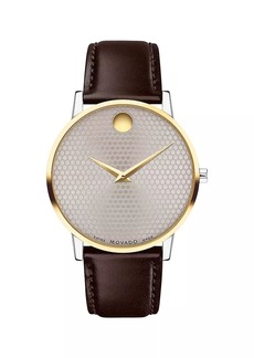 Movado Museum Classic Yellow PVD & Leather Strap Watch/40MM