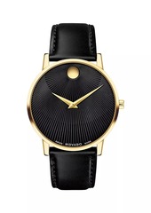 Movado Museum Classic Yellow PVD & Leather Strap Watch/40MM