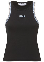 MSGM Cotton Jersey Logo & Profile Tank Top