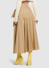 MSGM Cotton Poplin Midi Skirt W/bow