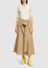 MSGM Cotton Poplin Midi Skirt W/bow
