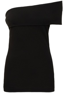 MSGM Draped Cotton Jersey One-shoulder Top
